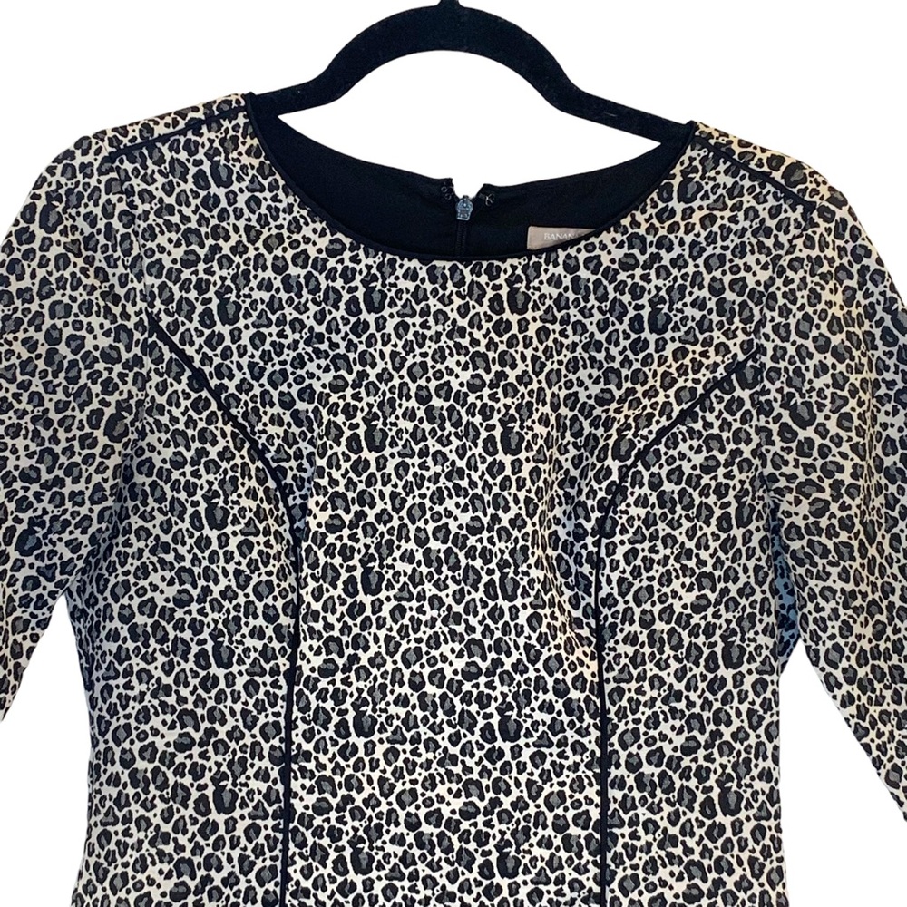 Banana Republic Black White Animal Print Half Sleeve Fitted Dress Women’s Size 2 - Picture 6 of 7